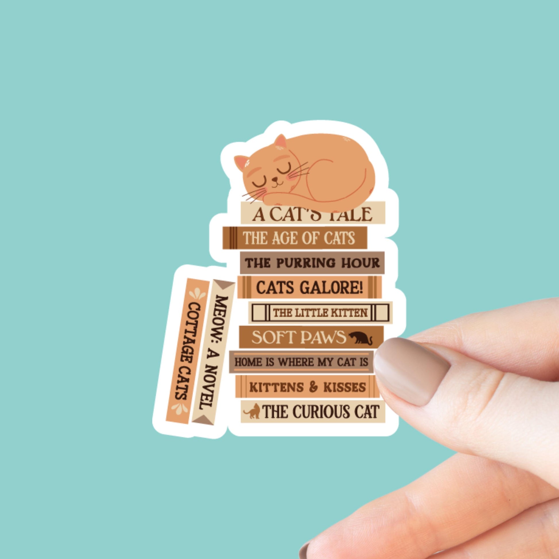 Cat Book Stack Sticker, Bookish Sticker, Kindle Decal, Gifts for Book Lovers, Laptop Decal, Waterproof, Book Club Gifts, Cat Lover, Cat Mom