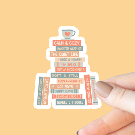 Cozy Book Stack Sticker, Bookish Sticker, Kindle Decal, Gifts for Book Lovers, Laptop Decal, Waterproof, Book Club Gifts, Cozy Gifts, Fall