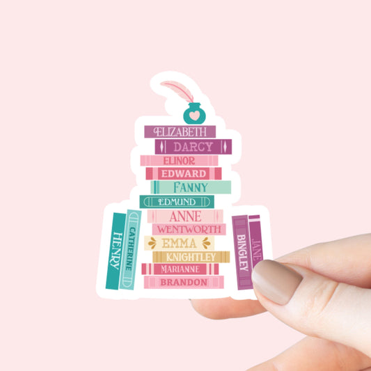 Jane Austen Characters Book Stack Sticker, Bookish Sticker, Kindle Decal, Gifts for Book Lovers, Laptop Decal, Waterproof, Library