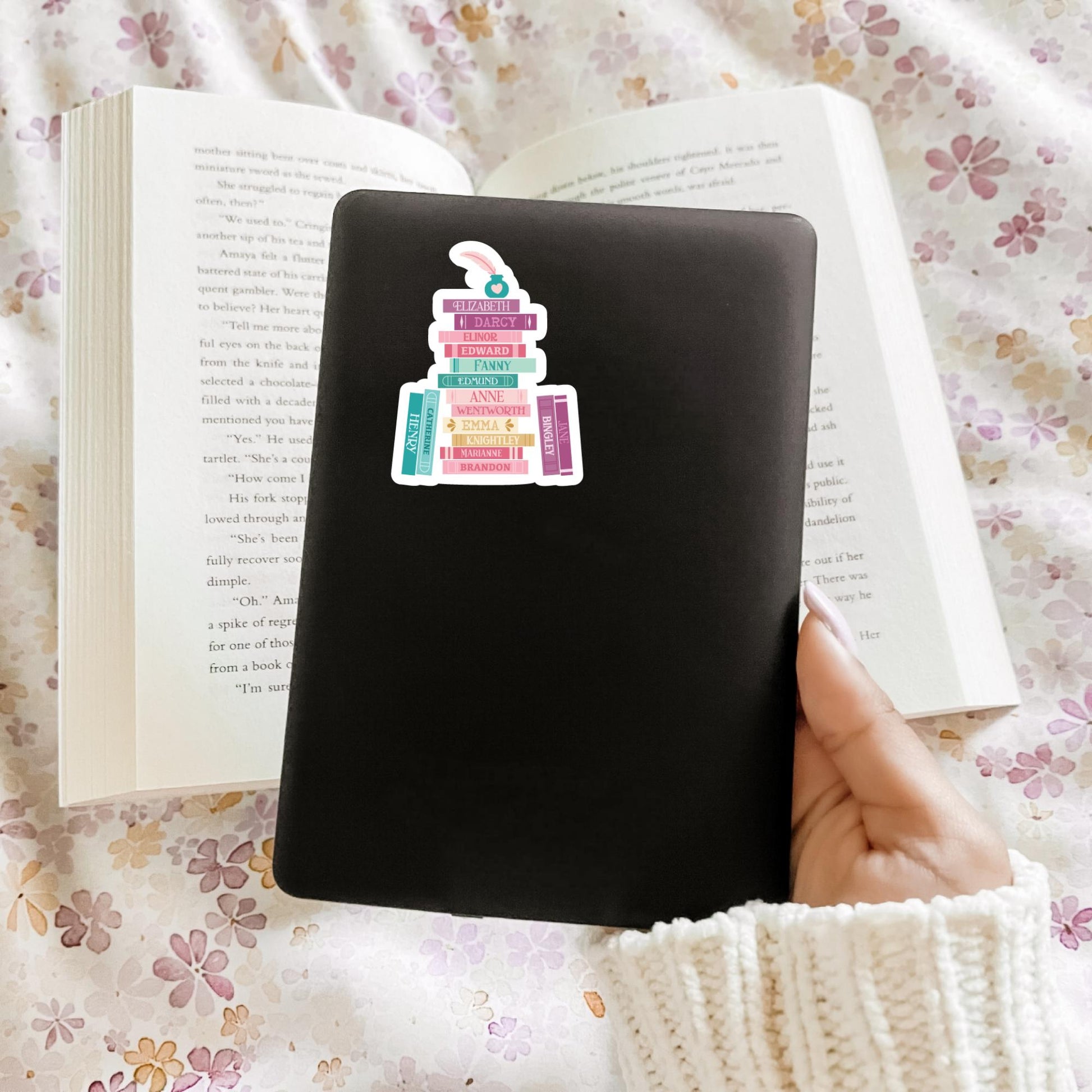 Jane Austen Characters Book Stack Sticker, Bookish Sticker, Kindle Decal, Gifts for Book Lovers, Laptop Decal, Waterproof, Library