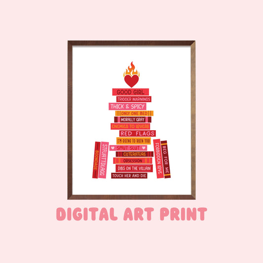 Smut Book Stack Digital Art Print, Bookish Prints, Bookish Gifts, Gifts for Readers, Book Lover Gift, Romance, Smut, Spicy Books, Adult