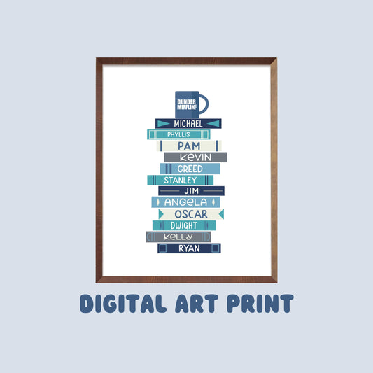 The Office Inspired Book Stack Digital Art Print, Bookish Prints, Bookish Gifts, Gifts for Readers, Book Lover Gift, TV Shows, Nostalgia