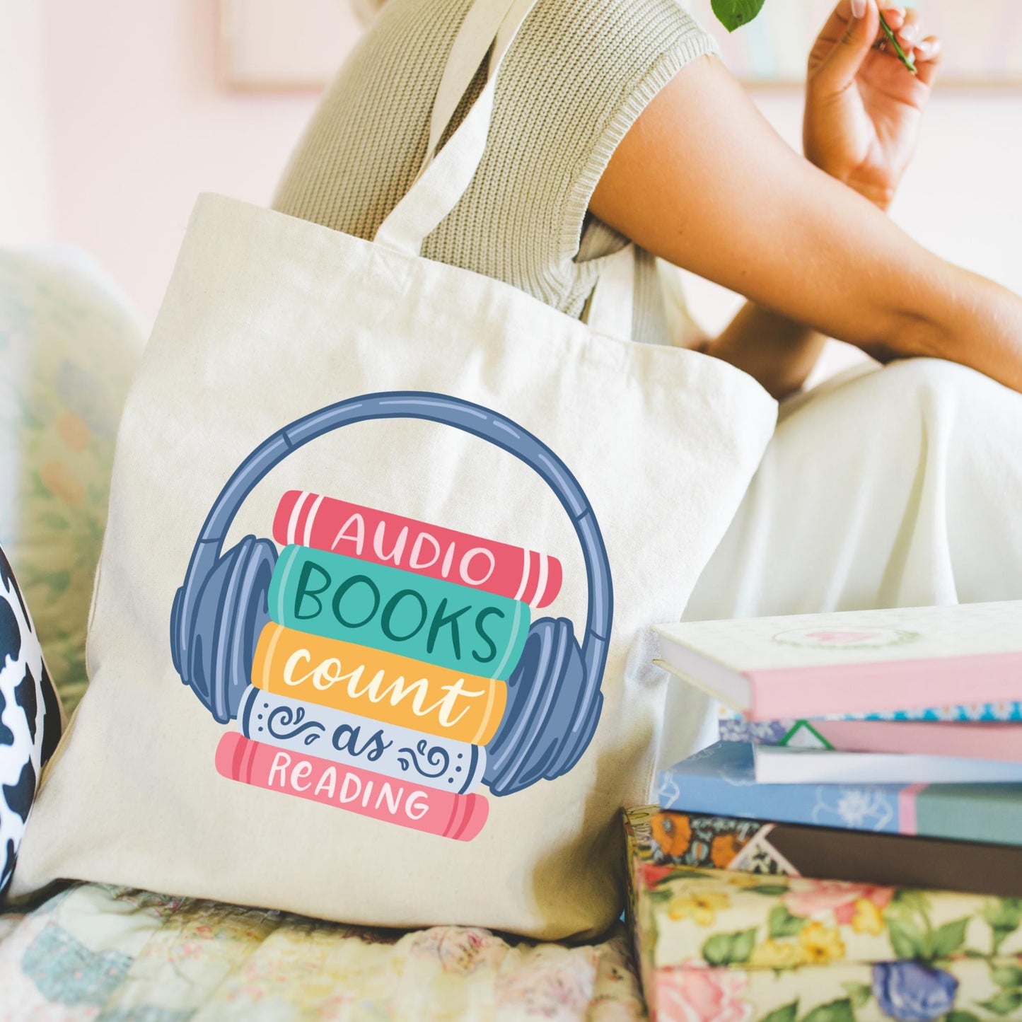 Audiobooks Count as Reading Tote Bag, Bookish Tote Bag, Gifts for Readers, Book Lover Gift, Canvas Tote Bag, Bookworm