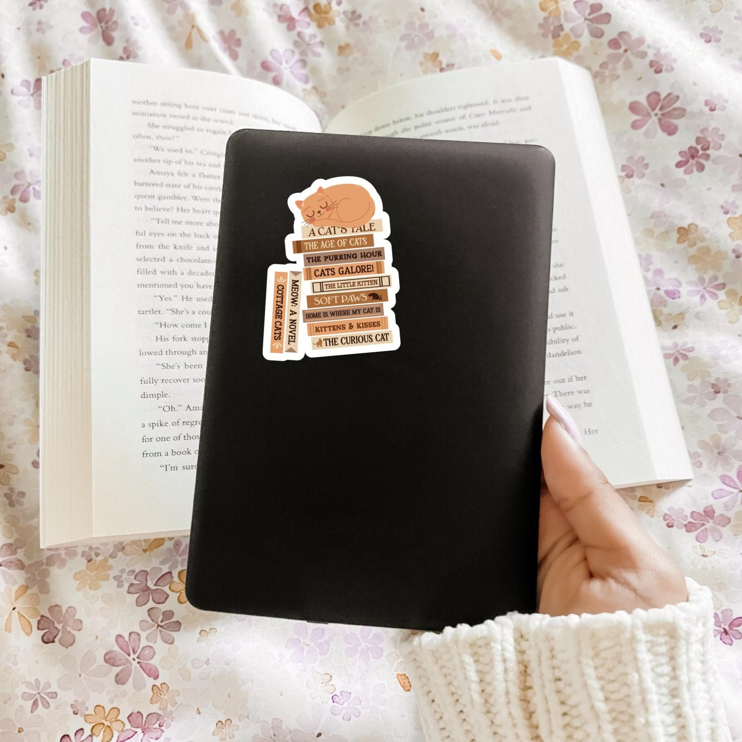 Cat Book Stack Sticker, Bookish Sticker, Kindle Decal, Gifts for Book Lovers, Laptop Decal, Waterproof, Book Club Gifts, Cat Lover, Cat Mom