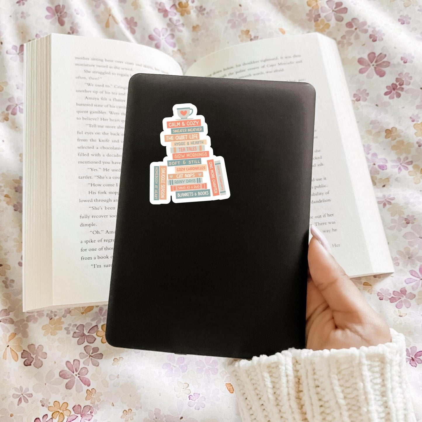 Cozy Book Stack Sticker, Bookish Sticker, Kindle Decal, Gifts for Book Lovers, Laptop Decal, Waterproof, Book Club Gifts, Cozy Gifts, Fall