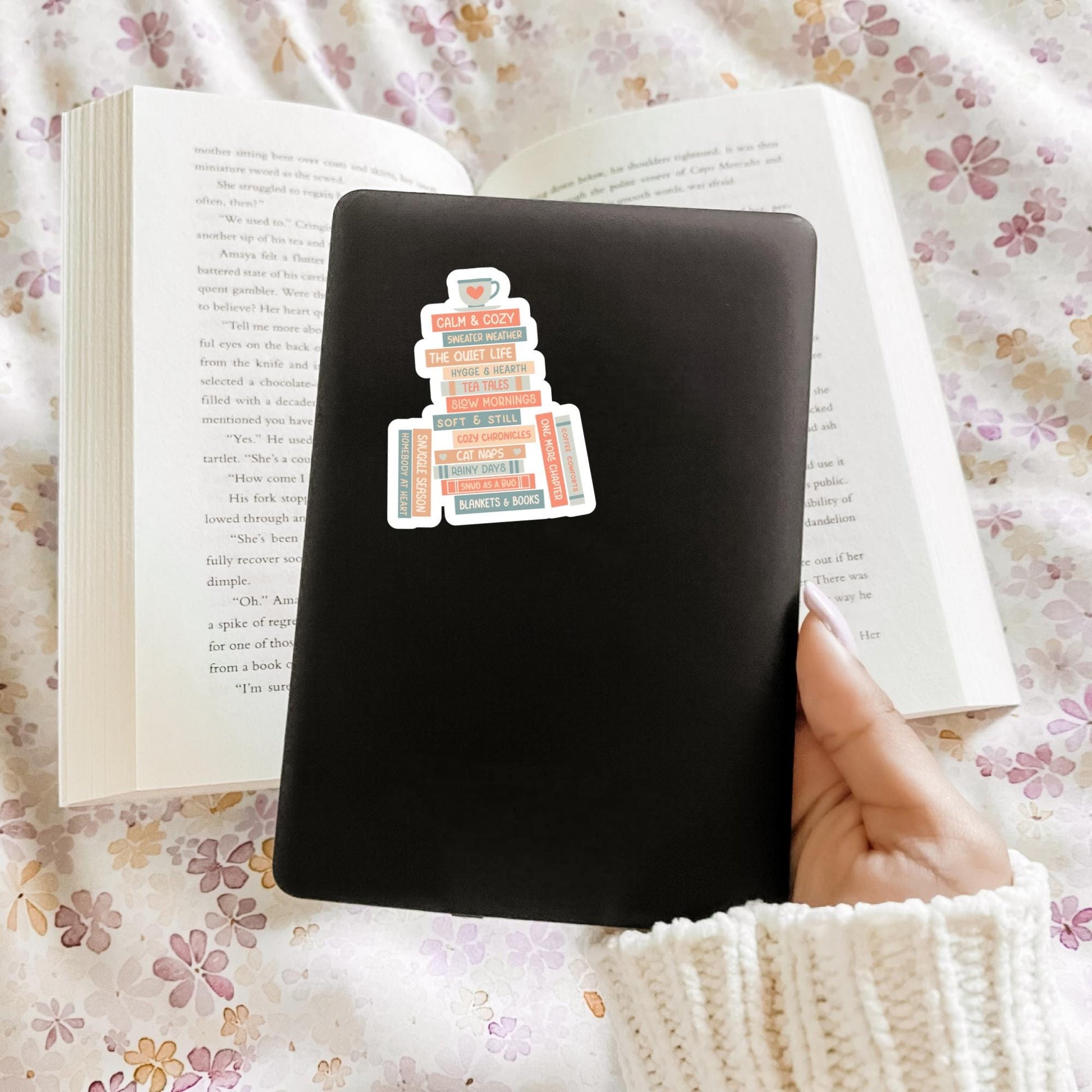 Cozy Book Stack Sticker, Bookish Sticker, Kindle Decal, Gifts for Book Lovers, Laptop Decal, Waterproof, Book Club Gifts, Cozy Gifts, Fall
