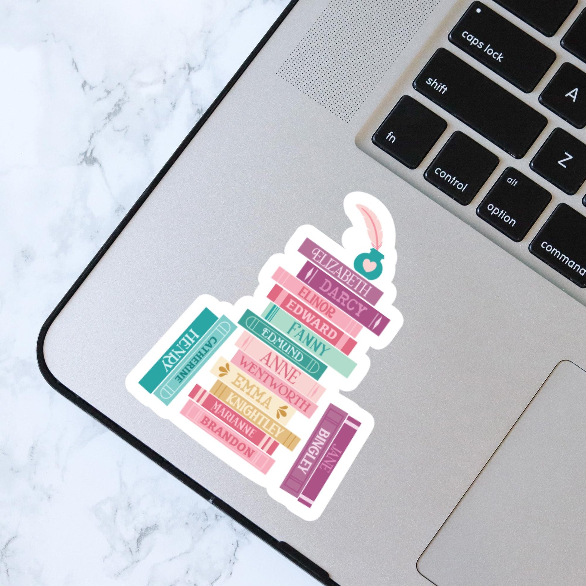Jane Austen Characters Book Stack Sticker, Bookish Sticker, Kindle Decal, Gifts for Book Lovers, Laptop Decal, Waterproof, Library
