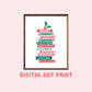 Christmas Book Stack Digital Art Print, Books, Printable Art, Bookish Prints, Gifts for Readers, Book Lover Gift, Wall Art, Holiday Gifts