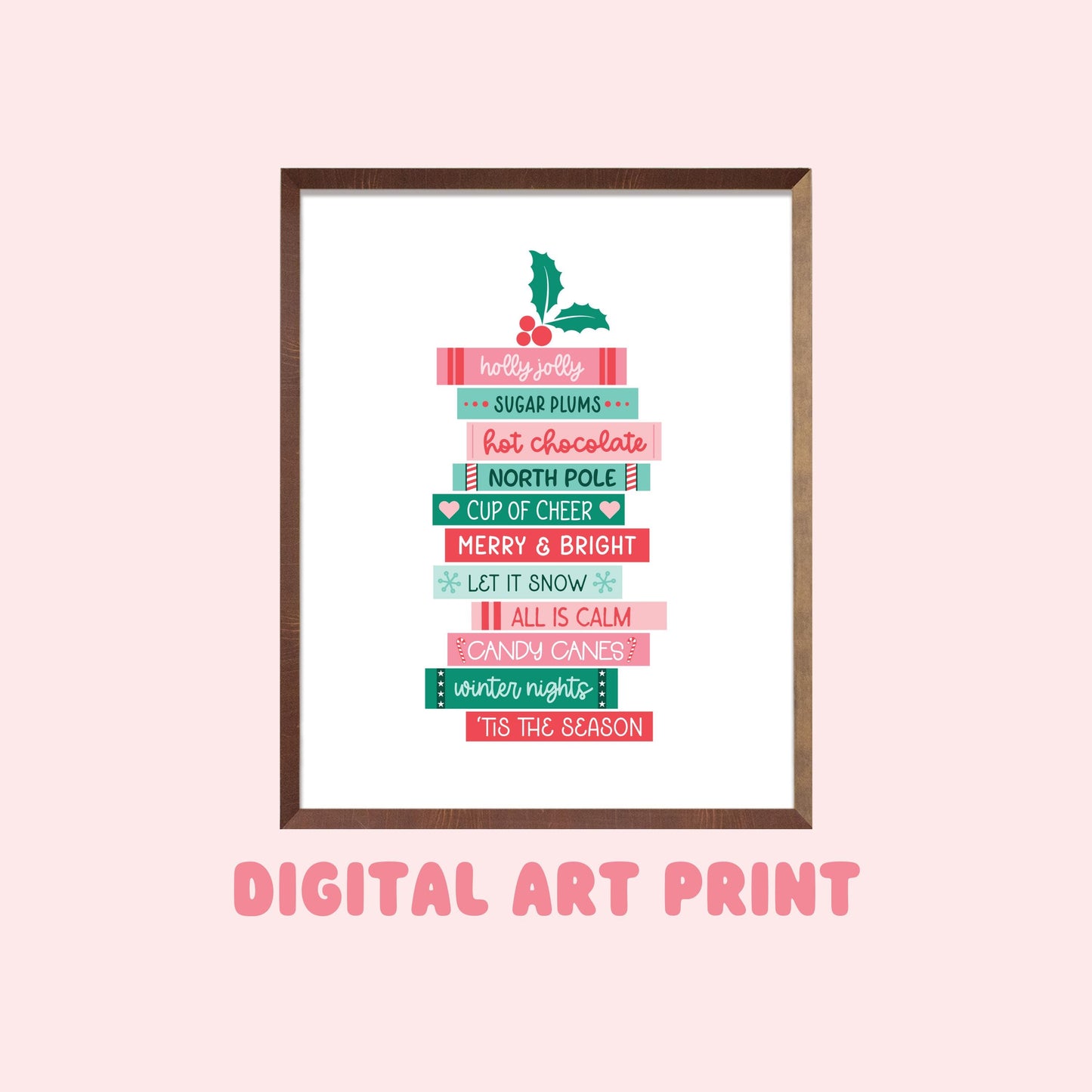 Christmas Book Stack Digital Art Print, Books, Printable Art, Bookish Prints, Gifts for Readers, Book Lover Gift, Wall Art, Holiday Gifts