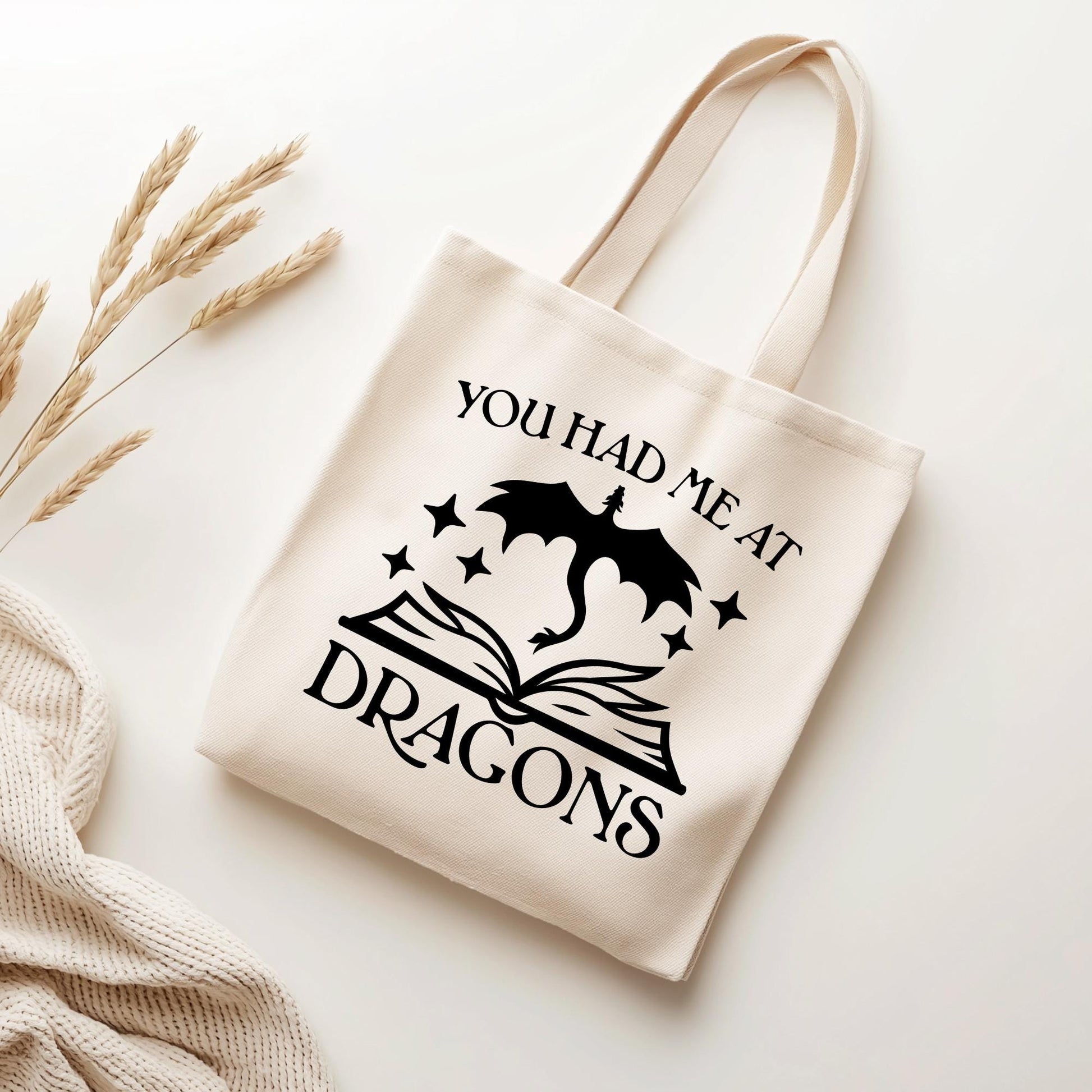 You Had Me At Dragons Book Tote Bag, Bookish Tote Bag, Gifts for Readers, Book Lover Gift, Canvas Tote Bag, Bookworm