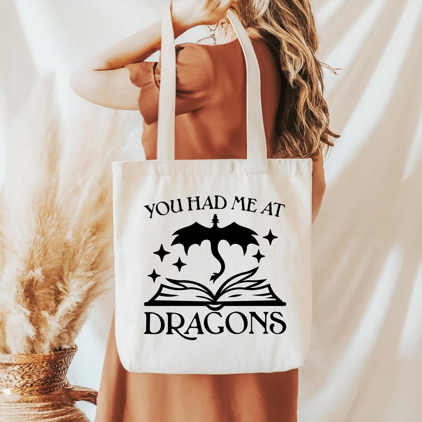 You Had Me At Dragons Book Tote Bag, Bookish Tote Bag, Gifts for Readers, Book Lover Gift, Canvas Tote Bag, Bookworm