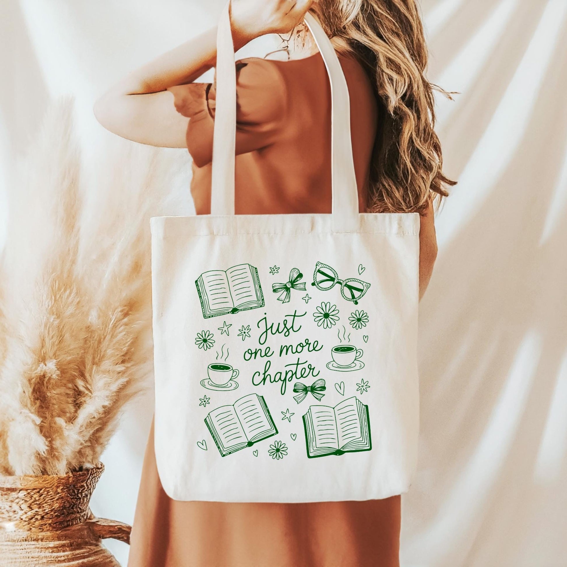 Pink Just One More Chapter Tote Bag, Bookish Gifts for Readers, Bookworm