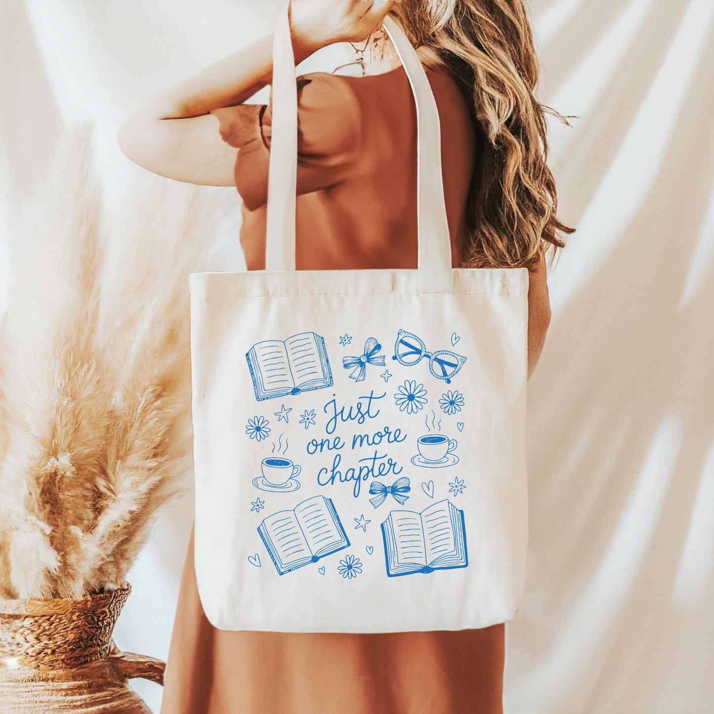 Pink Just One More Chapter Tote Bag, Bookish Gifts for Readers, Bookworm