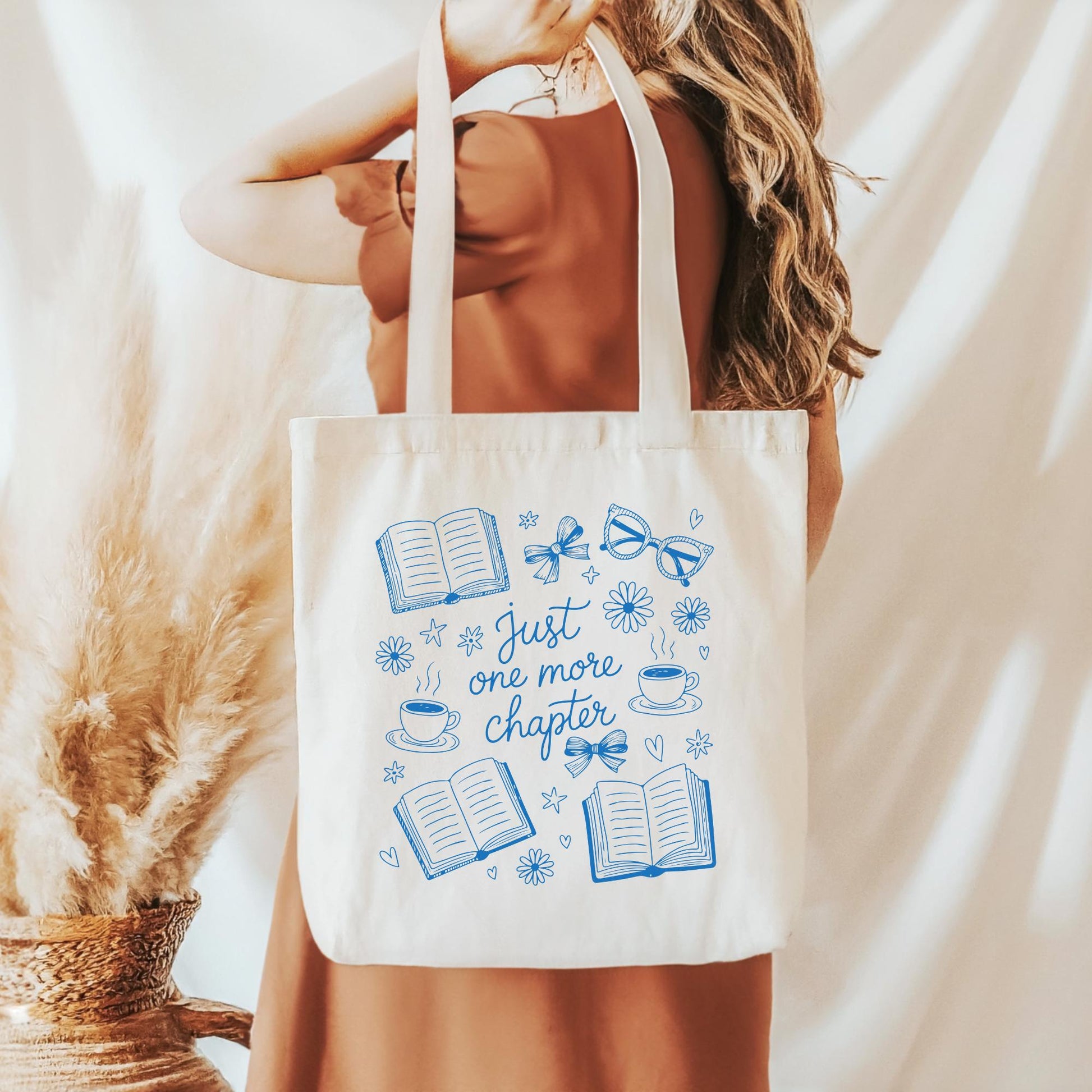 Pink Just One More Chapter Tote Bag, Bookish Gifts for Readers, Bookworm