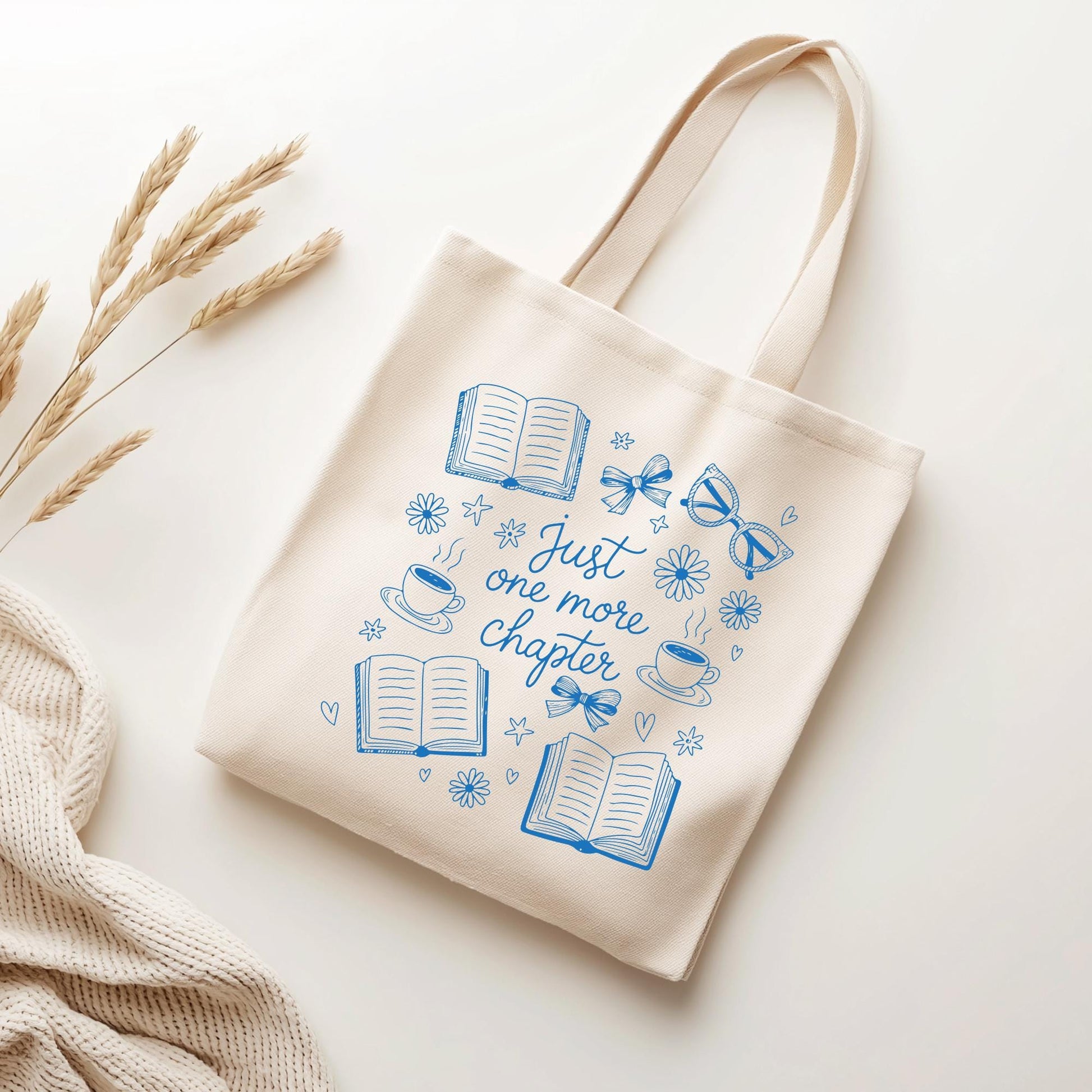 Pink Just One More Chapter Tote Bag, Bookish Gifts for Readers, Bookworm