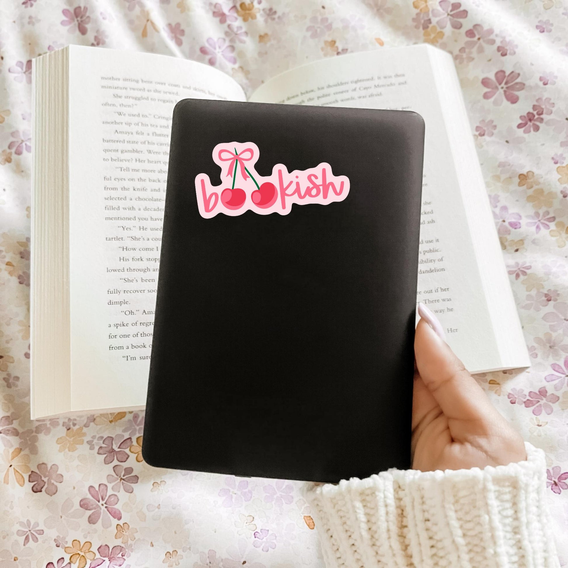 Bookish Cherries Sticker, Kindle or Laptop Decal, Gifts for Book Lovers, Waterproof