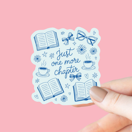 Just One More Chapter Sticker, Kindle or Laptop Decal, Gifts for Book Lovers, Waterproof