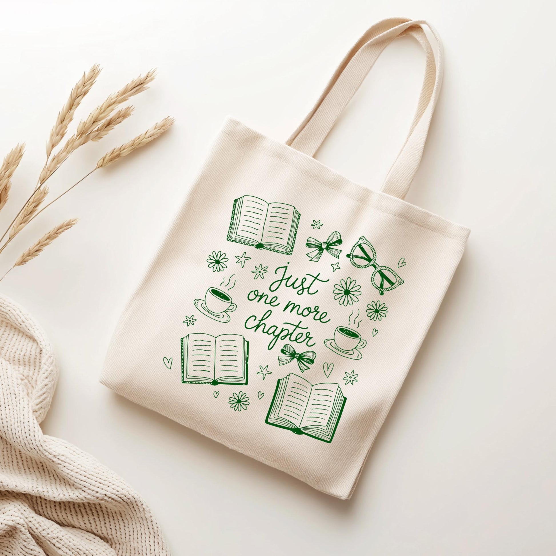 Pink Just One More Chapter Tote Bag, Bookish Gifts for Readers, Bookworm