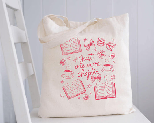 Pink Just One More Chapter Tote Bag, Bookish Gifts for Readers, Bookworm
