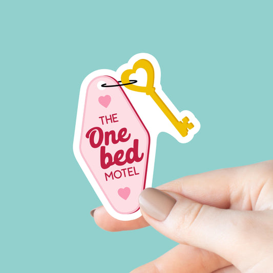 One Bed Motel Sticker, Hotel Keychain, Kindle Laptop Decal, Gifts for Book Lovers, Waterproof