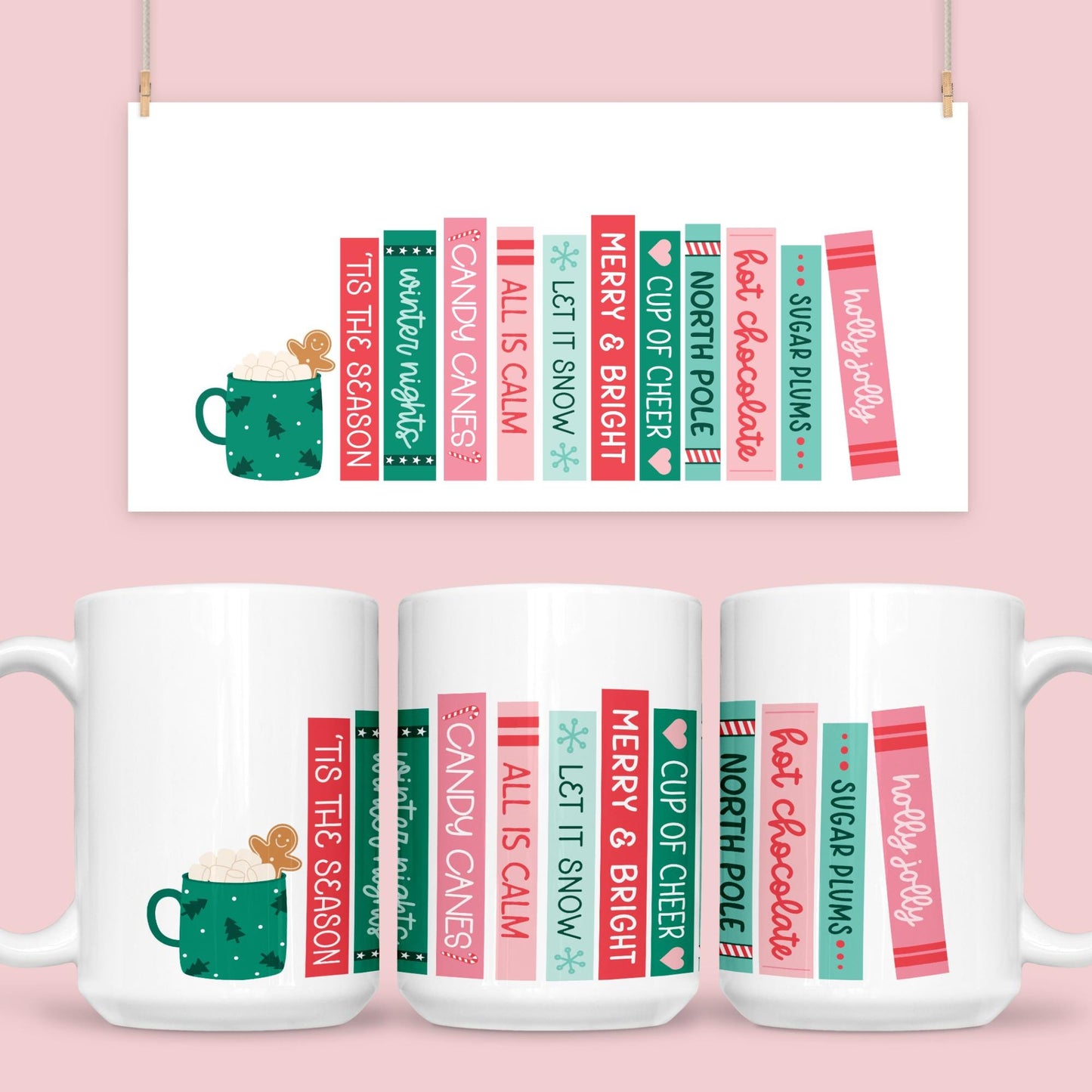 Christmas Book Stack Mug, Gifts for Readers, Bookish Stocking Stuffers, Book Club Gift