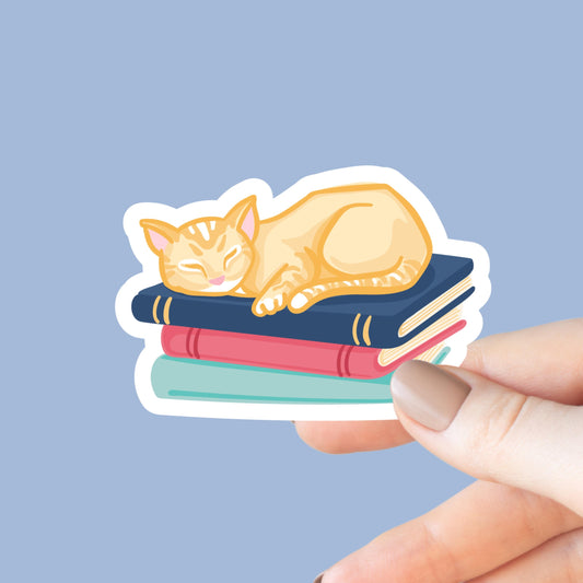 Cat and Books Sticker, Bookish Laptop Kindle Decal, Gifts for Readers