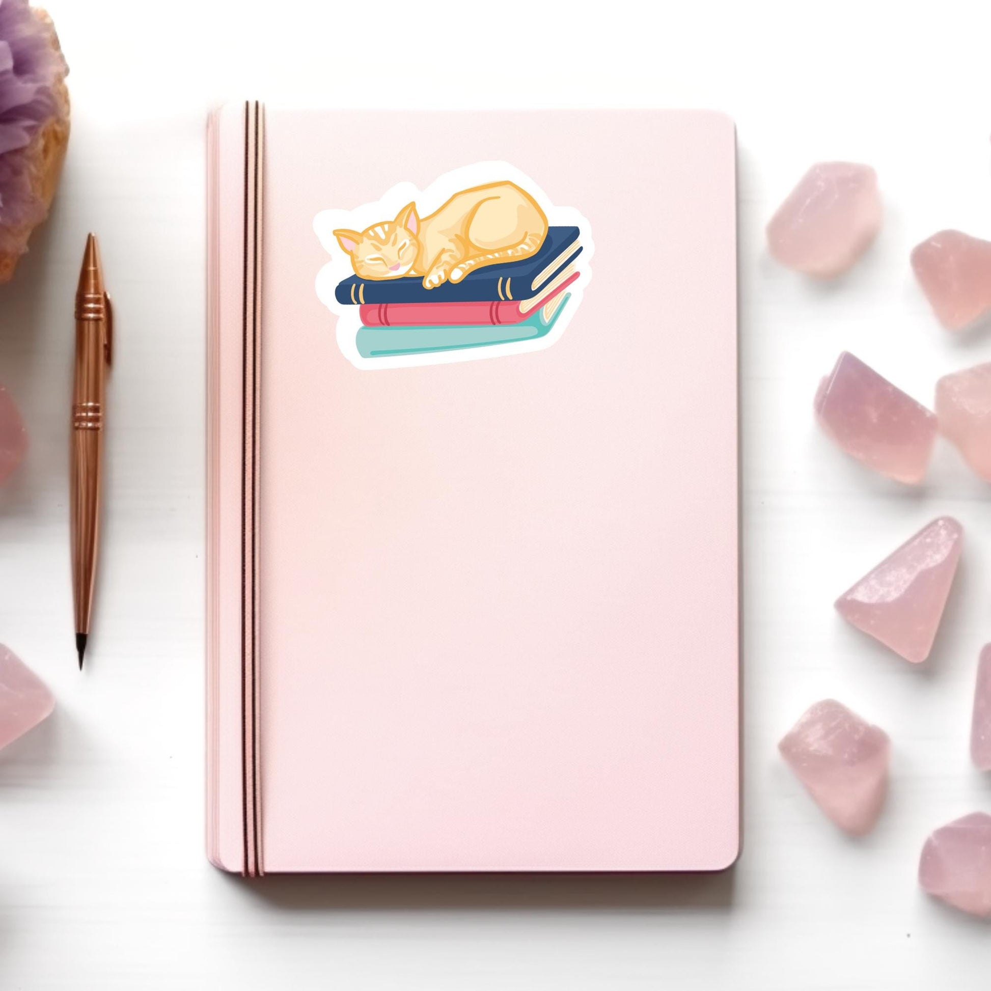 Cat and Books Sticker, Bookish Laptop Kindle Decal, Gifts for Readers