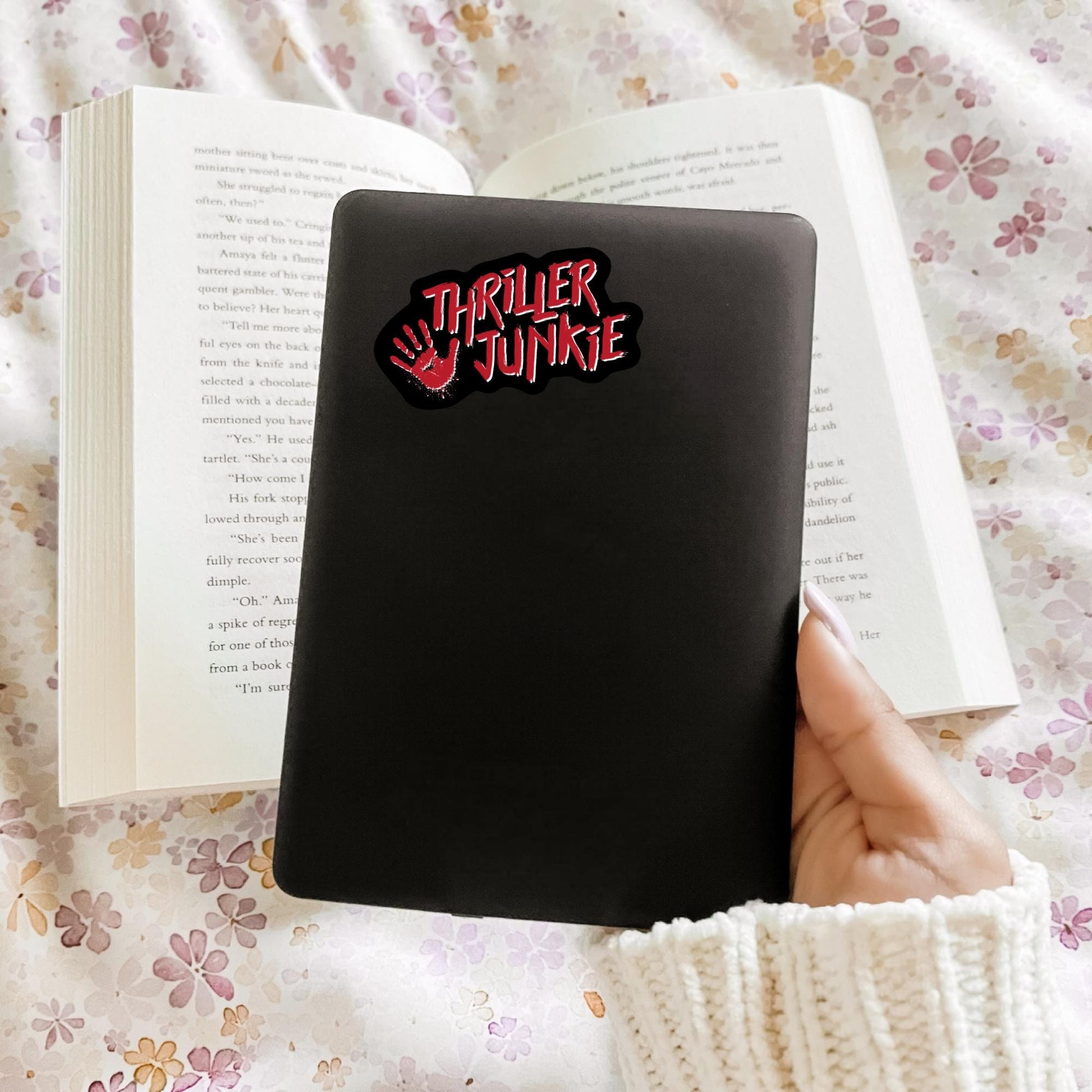 Thriller Junkie Sticker, Bookish Kindle Laptop Decal, Gifts for Book Lovers, Waterproof