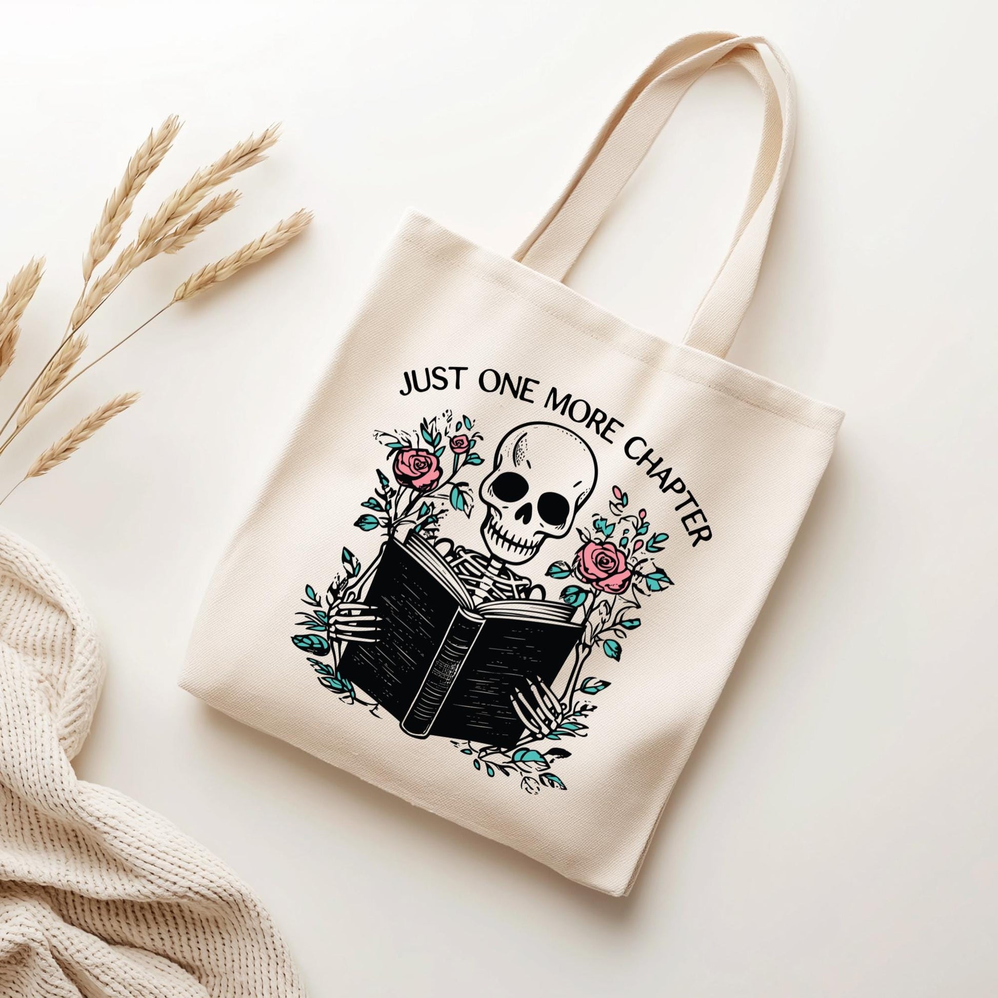 Just One More Chapter Tote Bag, Bookish Canvas Bag, Gifts for Readers, Book Lover Gift