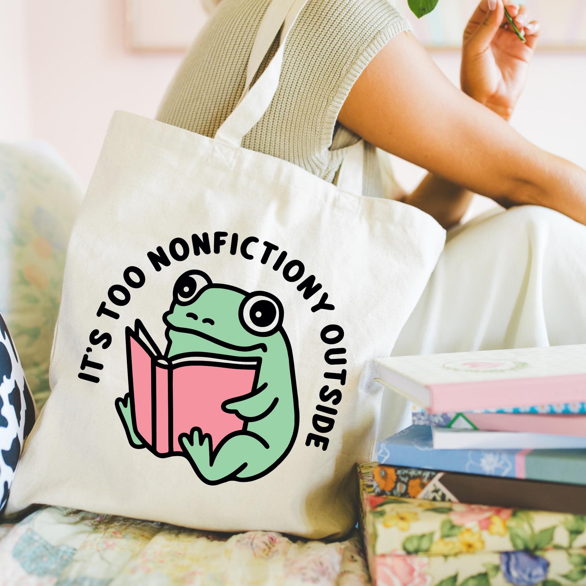 It's Too Nonfictiony Outside Tote Bag, Bookish Canvas Bag, Gifts for Readers, Book Lover Gift