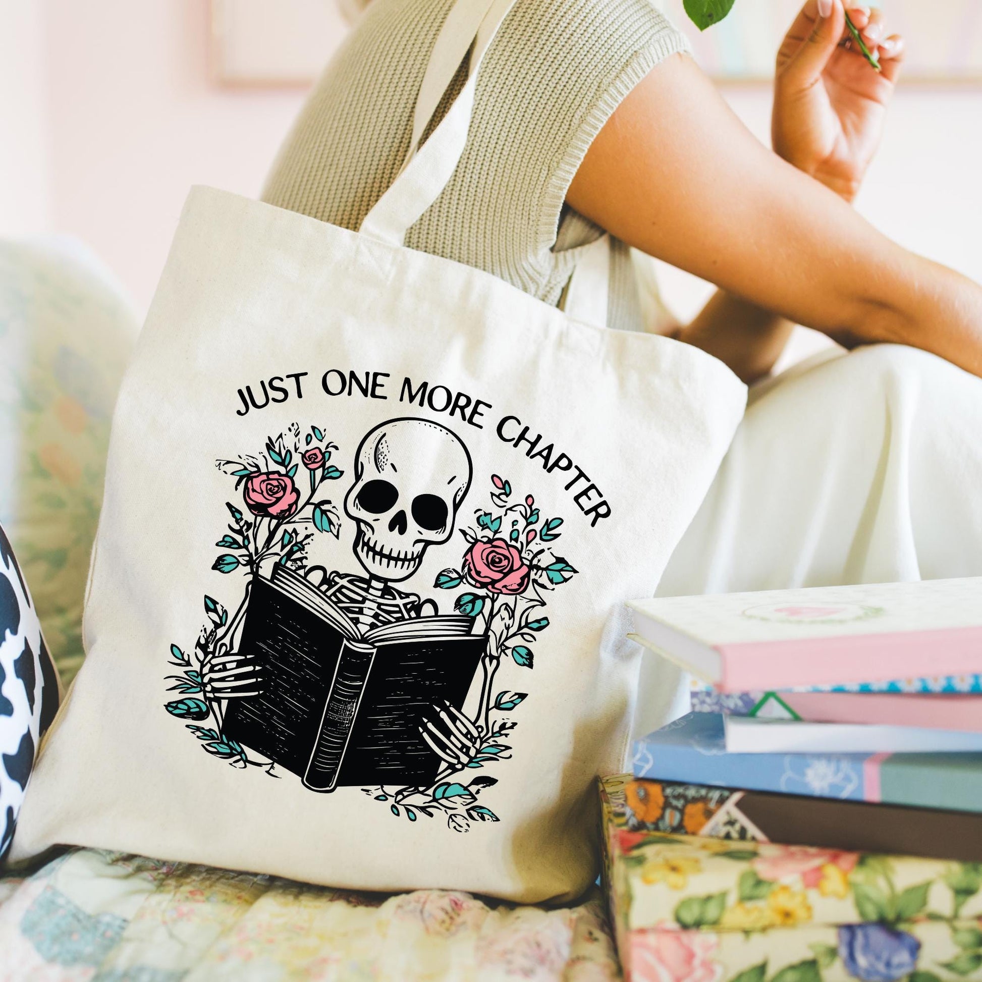 Just One More Chapter Tote Bag, Bookish Canvas Bag, Gifts for Readers, Book Lover Gift