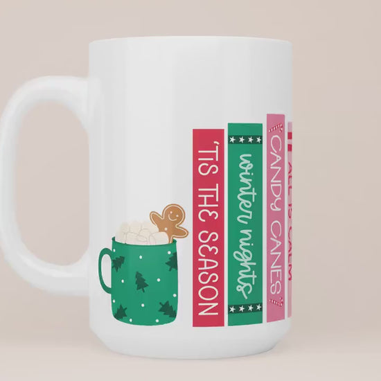 Christmas Book Stack Mug, Gifts for Readers, Bookish Stocking Stuffers, Book Club Gift